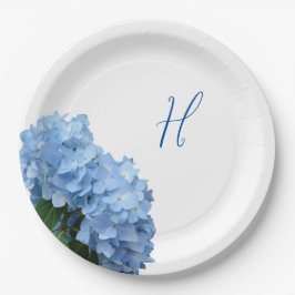 Prato De Papel Casamento Floral Azul Inicial Única