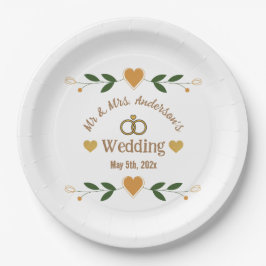 Prato De Papel Casamento Floral Branco Moderno Personalizado