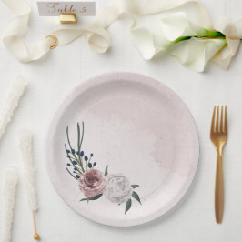 Prato De Papel casamento floral branco rosa azul-rosa