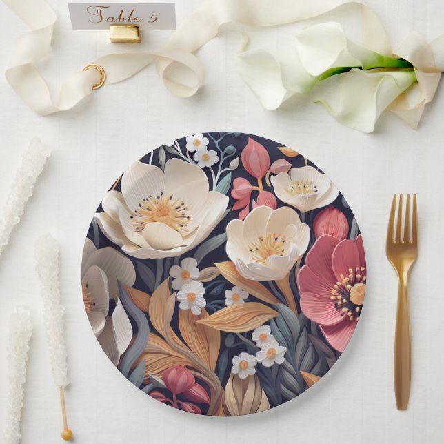 Prato De Papel Casamento floral/chá em papel (Casamento)