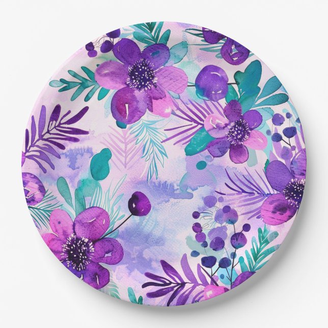 Prato De Papel Casamento floral/chá em papel (Frente)