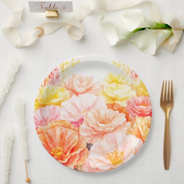 Prato De Papel Casamento floral/chá em papel (Casamento)