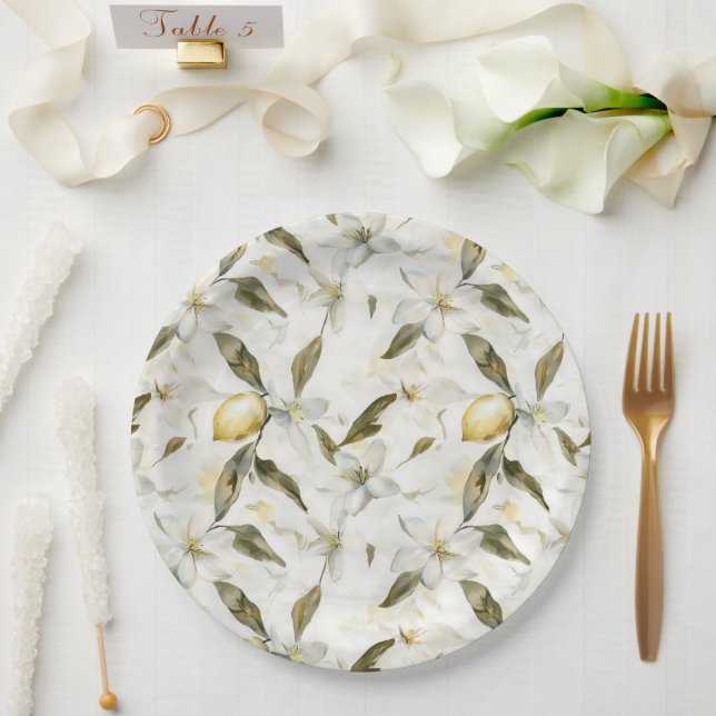 Prato De Papel Casamento Floral com Lemons de Verão na Sicília (Casamento)