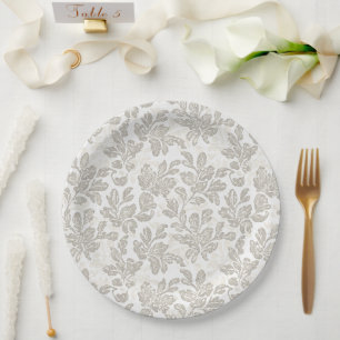 Prato De Papel Casamento Floral Creme Branco Chic