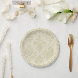 Prato De Papel Casamento Floral Creme e Dourado