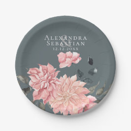 Prato De Papel Casamento Floral de Aquarela Elegante
