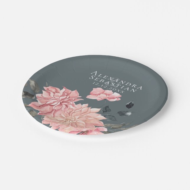 Prato De Papel Casamento Floral de Aquarela Elegante (Inclinado)