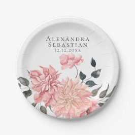 Prato De Papel Casamento Floral de Aquarela Elegante