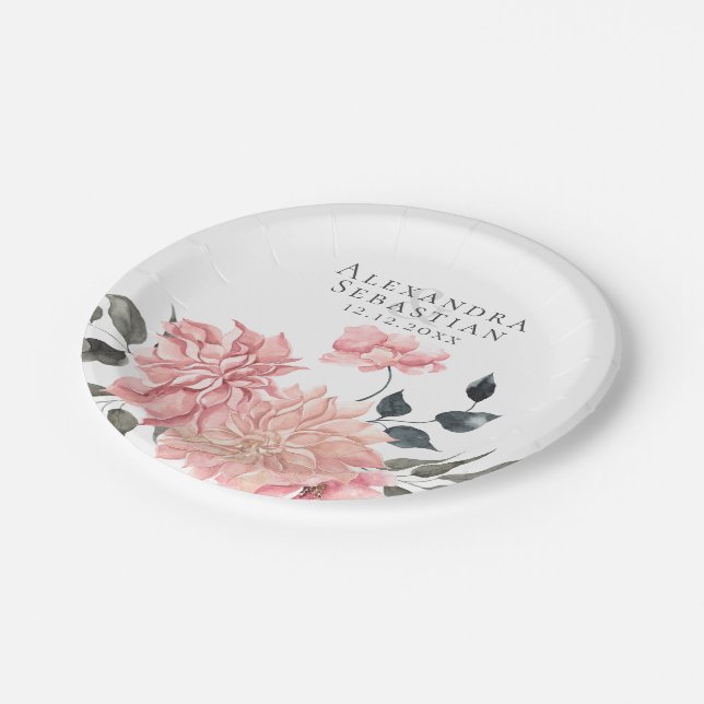 Prato De Papel Casamento Floral de Aquarela Elegante (Inclinado)
