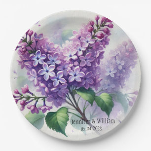 Prato De Papel Casamento Floral de Aquarelas Lilac Fllowers