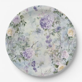 Prato De Papel Casamento Floral de bonito Rosas Brancas Lavandas 