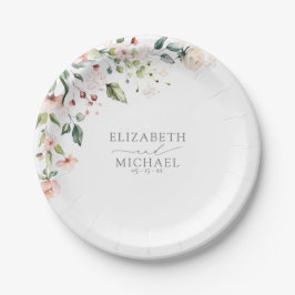 Prato De Papel Casamento Floral de Cor de Água Rosa Pêssego Elega