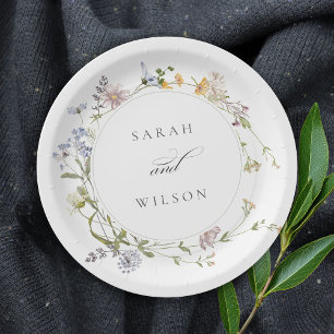 Prato De Papel Casamento Floral de Ferida Floral Amarelo-Cinza