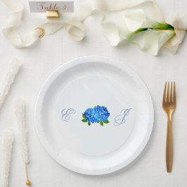 Prato De Papel Casamento Floral de Hortênsia Azul