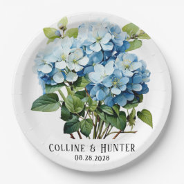 Prato De Papel Casamento Floral de Hydrangea Blue Chic