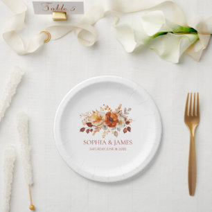 Prato De Papel Casamento Floral de Outono Elegante Rústico