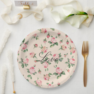 Prato De Papel Casamento Floral de Rosas bonito Rosa