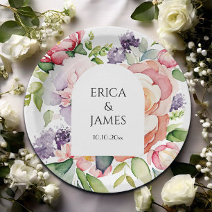 Prato De Papel Casamento Floral de Watercolor