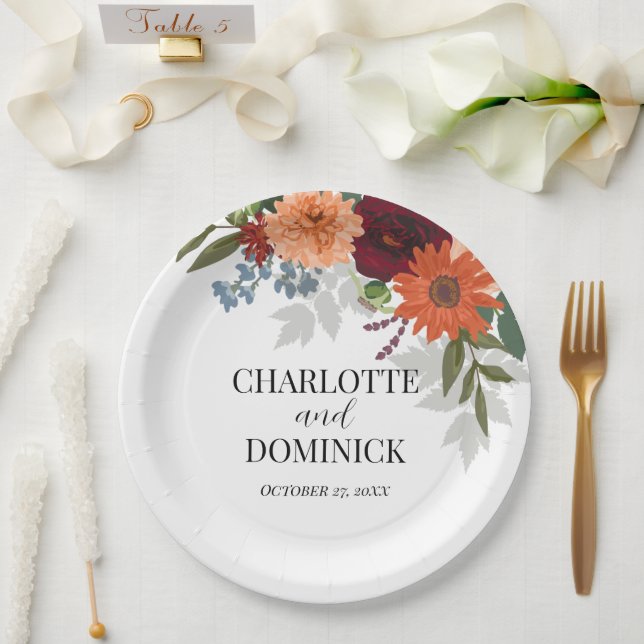 Prato De Papel Casamento Floral do Jardim de Queda Burgundy (Casamento)