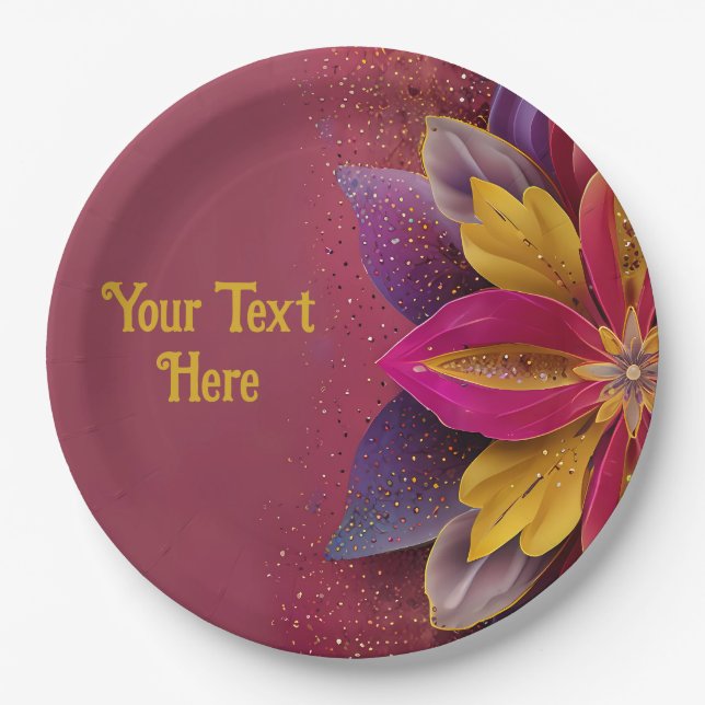 Prato De Papel Casamento Floral Elegante (Frente)