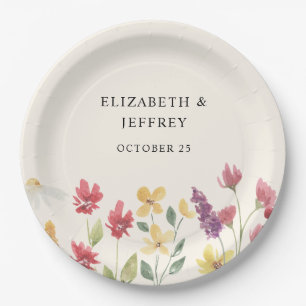 Prato De Papel Casamento Floral Elegante Boho Summer Wildflower
