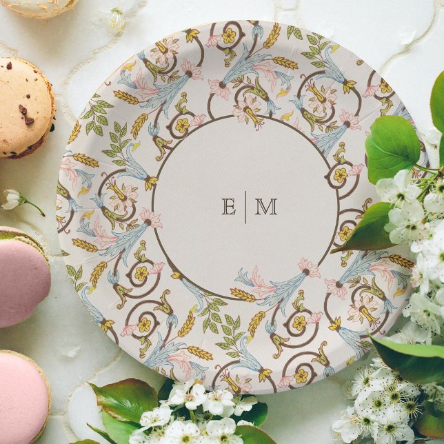 Prato De Papel Casamento Floral Elegante Vitoriano Real (Criador carregado)