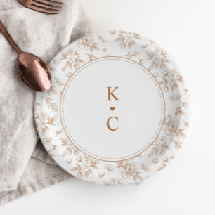 Prato De Papel Casamento Floral Francês Vintage em Laranja Cobre
