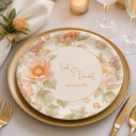 Prato De Papel Casamento Floral Laranja