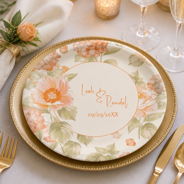 Prato De Papel Casamento Floral Laranja (Criador carregado)