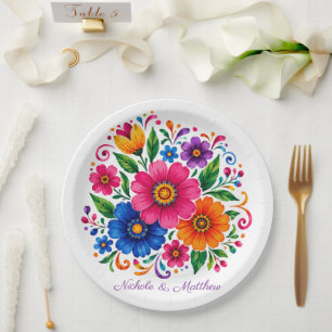 Prato De Papel Casamento Floral Mexicano Colorido