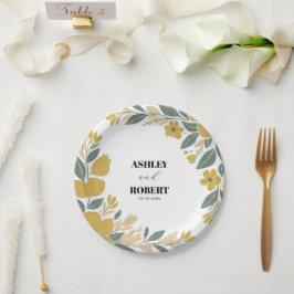 Prato De Papel Casamento Floral Moderno Amarelo