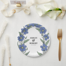 Prato De Papel Casamento Floral Moderno Azul Vinca