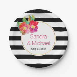 Prato De Papel Casamento floral moderno, de flor de aquarela e li