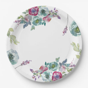 Prato De Papel Casamento floral Monogrammed Mint & Mauve