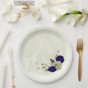 Prato De Papel Casamento floral real de bege azul