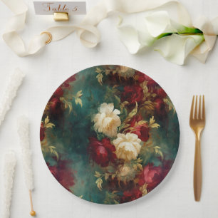 Prato De Papel Casamento Floral Romântico de Flores Brancas Verme