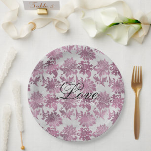 Prato De Papel Casamento Floral Romântico de Silver Vermelho de B