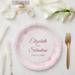 Prato De Papel Casamento Floral Rosa Bege Elegante Simples Boho C