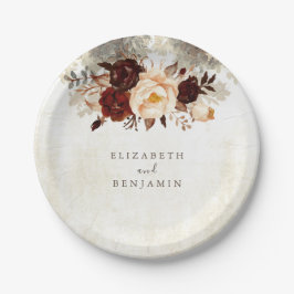 Prato De Papel Casamento Floral Russo Burgundy