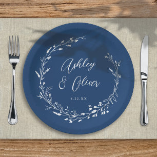 Prato De Papel Casamento Floral Rustic Boho Marinho Blue Wildflow
