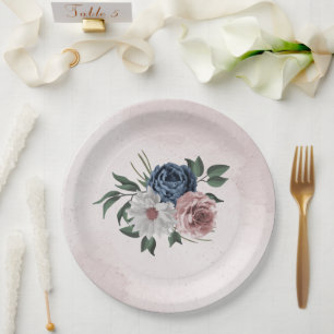 Prato De Papel casamento floral verde rosa azul branco