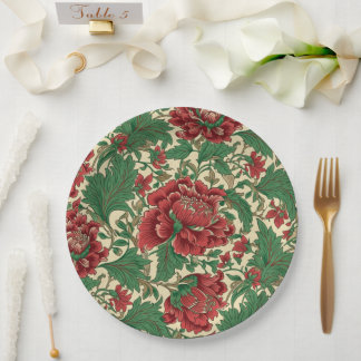 Prato De Papel Casamento Floral Vintage Red e Green Victorian
