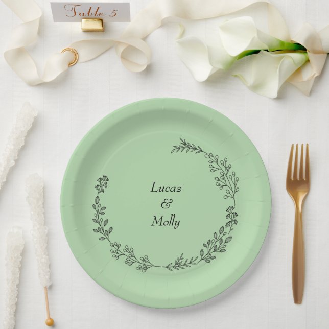Prato De Papel Casamento Folha de Samambaia Verde Sage (Casamento)