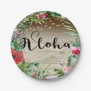 Prato De Papel Casamento Folhas Florais de Madeira Tropical Aloha