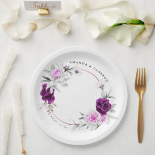 Prato De Papel Casamento Geométrico do Blush Roxo Rústico Elegant