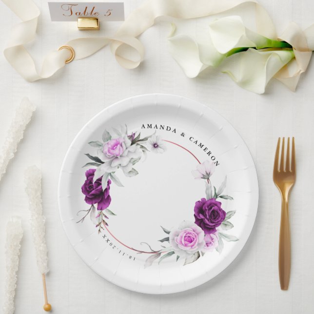 Prato De Papel Casamento Geométrico do Blush Roxo Rústico Elegant (Casamento)