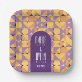 Prato De Papel Casamento Geométrico Retro Vibes Autumn