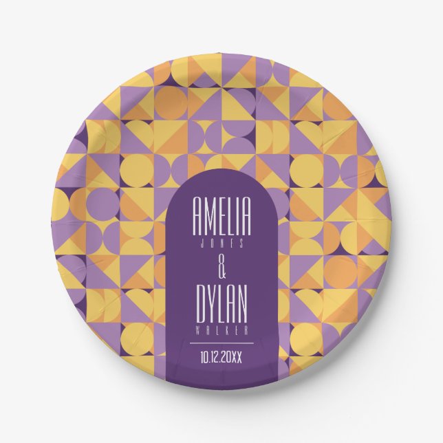 Prato De Papel Casamento Geométrico Retro Vibes Autumn (Frente)