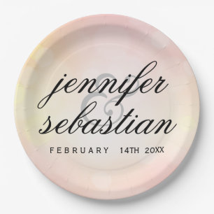 Prato De Papel Casamento Glamorous Pink Bokeh Luz monograma