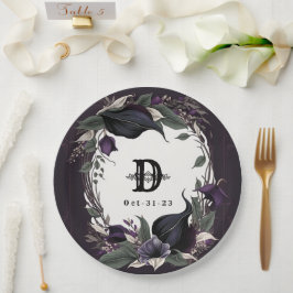 Prato De Papel Casamento Gótico Elegante Monograma